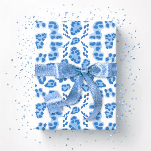 Papier Cadeau Ikat léopard en porcelaine bleue