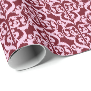 Papier Cadeau Ikat Moorish Damask - bordeaux et rose.