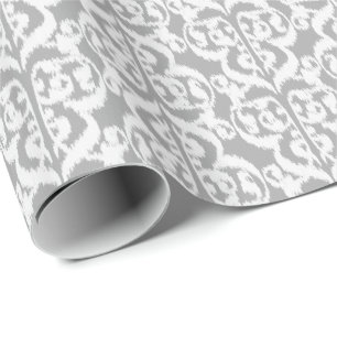 Papier Cadeau Ikat Moorish Damask - gris argenté et blanc
