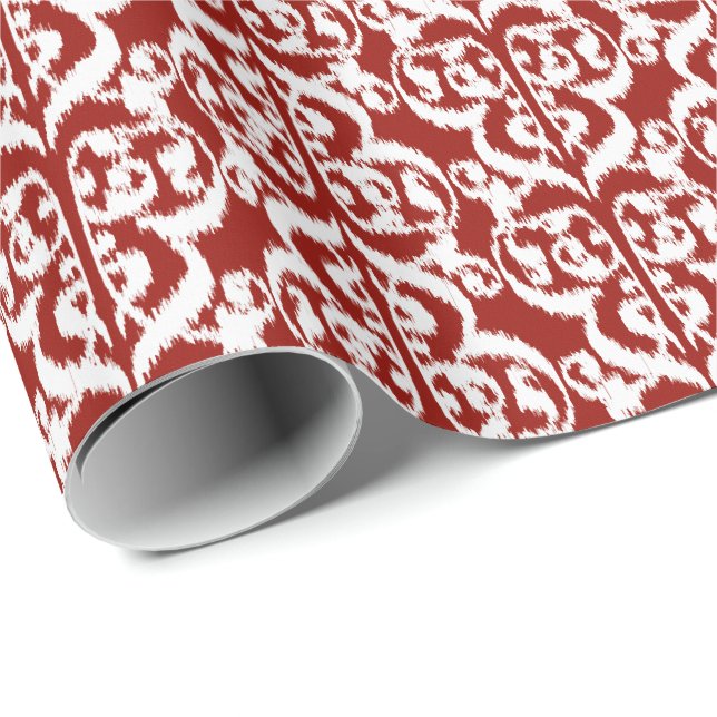 Papier Cadeau Ikat Moorish Damask - rouge foncé et blanc (Coin rond)