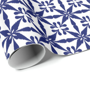 Papier Cadeau Ikat Star Motif - Marine bleu et blanc