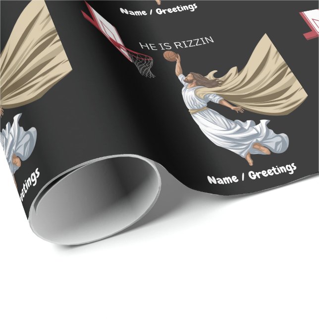 Papier Cadeau Il Est Rizzin Drôle Jésus Jouant Basket-Ball Retro (Coin rond)