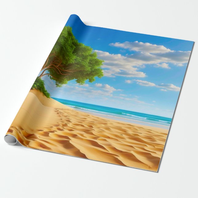 Papier Cadeau Île tropicale déserte Plage de sable  (Déroulé)