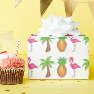 Papier Cadeau Île tropicale Flamant rose d'ananas Palm Tree Beac