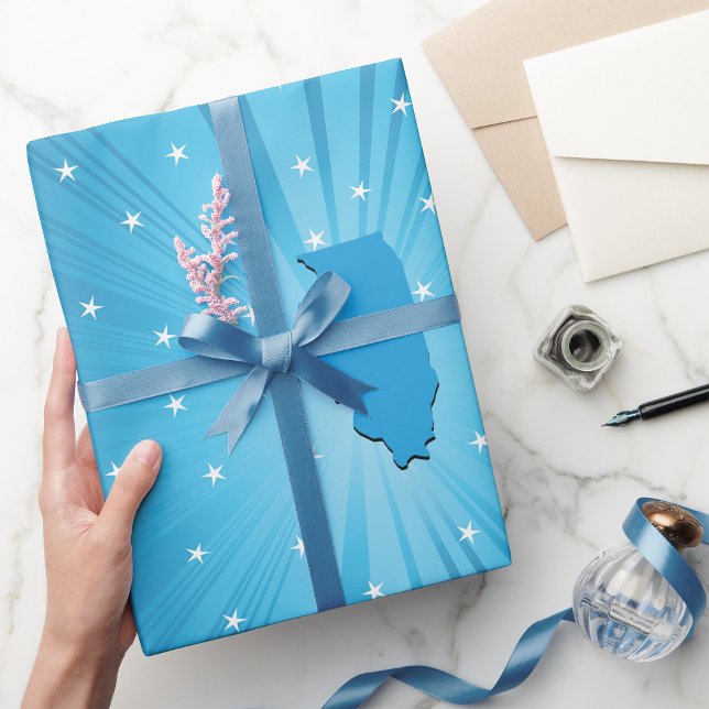 Papier Cadeau Illinois silhouette étoile bleue éclatée (Créateur téléchargé)