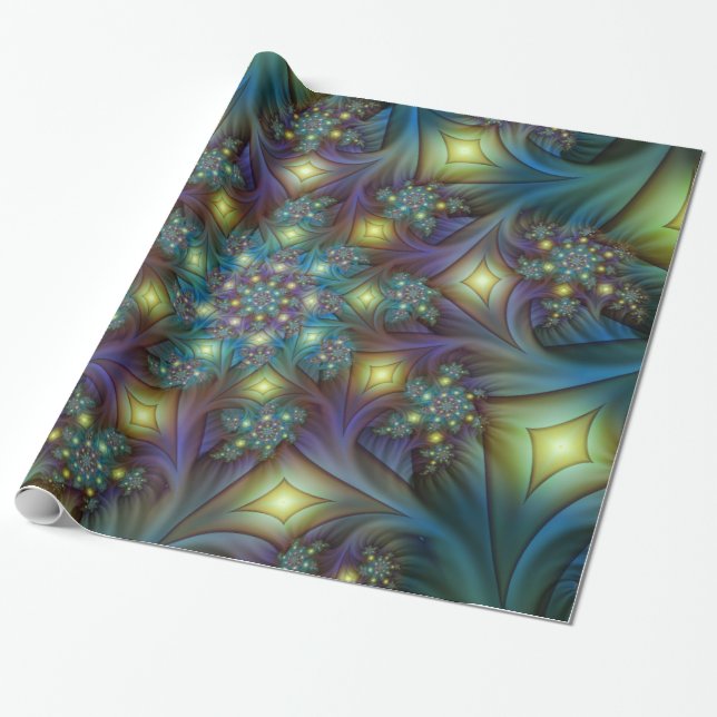 Papier Cadeau Illuminé Abstrait brillant Turquoise violet Fracta (Déroulé)