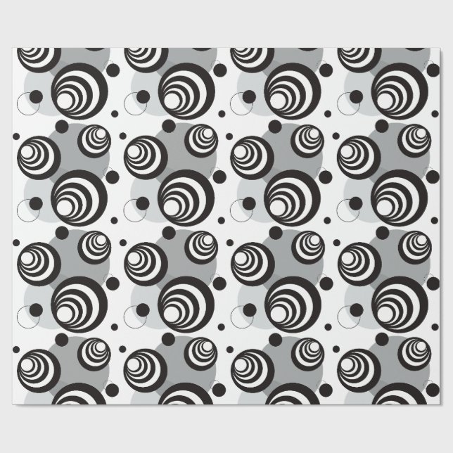 Papier Cadeau Illusion 3D Cercles géométriques Gras Noir et Blan (Plat)