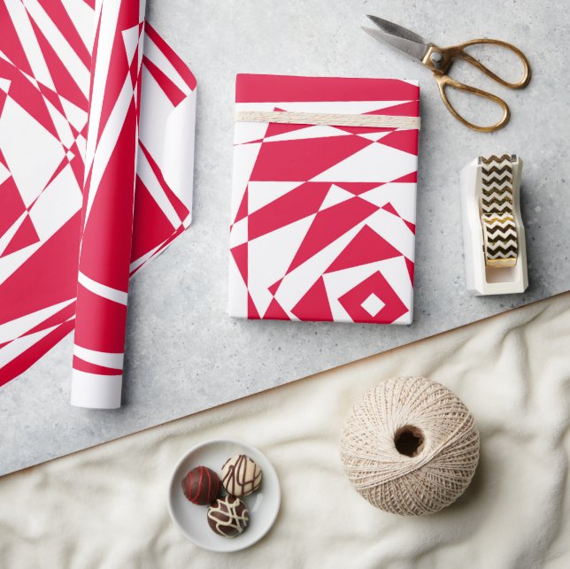 Papier Cadeau Illusion abstraite rouge blanc (Artisanat)