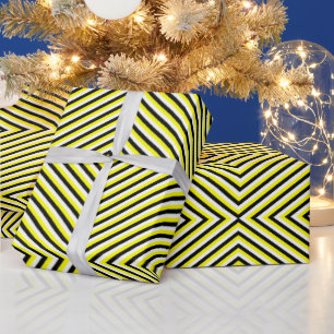 Papier Cadeau Illusion optique géométrique moderne Noir et Jaune
