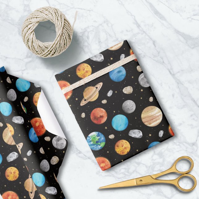 Papier Cadeau Illustration aquarelle de planète dans l'espace de (Créateur téléchargé)