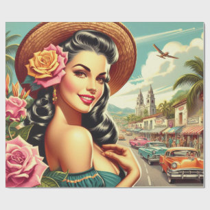 Papier Cadeau Illustration Beauté Vintage femme
