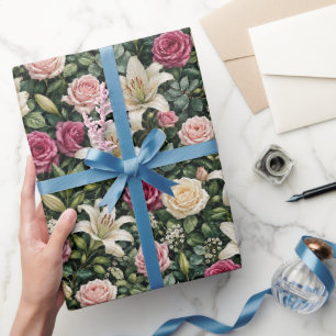 Papier Cadeau Illustration botanique florale de magnolia luxuria