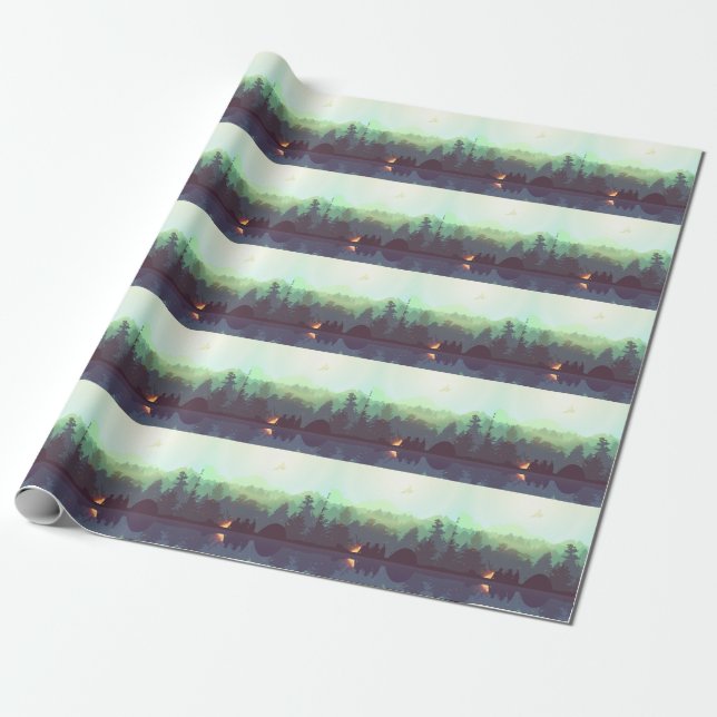 Papier Cadeau Illustration Camping Adventure Forest Mountain (Déroulé)