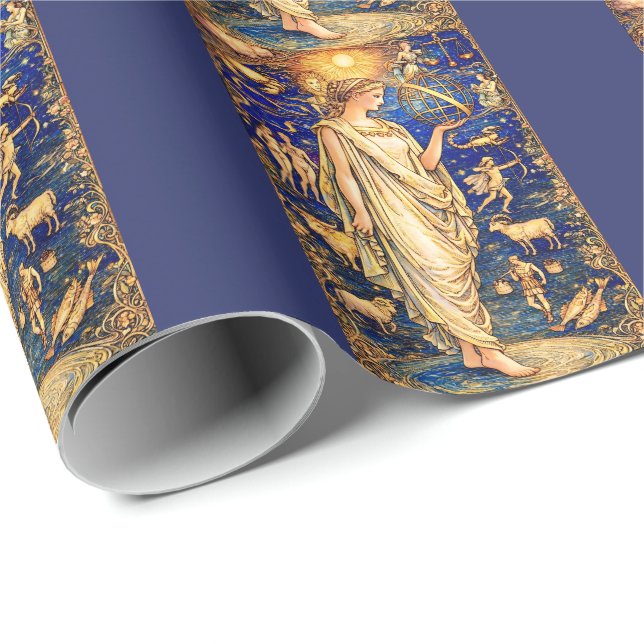Papier Cadeau Illustration céleste de la déesse du zodiaque Art  (Coin rond)