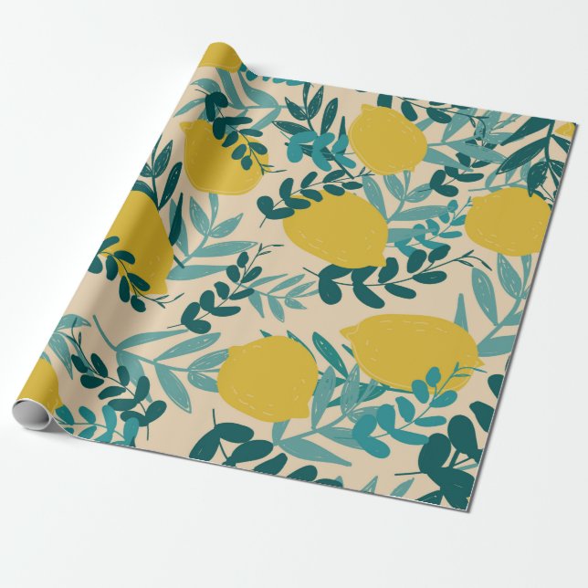 Papier Cadeau illustration. citrons arrière - plans et feuilles (Déroulé)