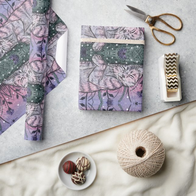 Papier Cadeau Illustration d'aquarelle de chat Snooze Garden Dre (Artisanat)