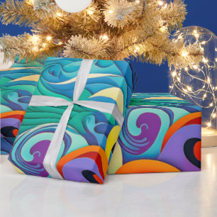 Papier Cadeau Illustration d'art en ligne de vagues de soleil co