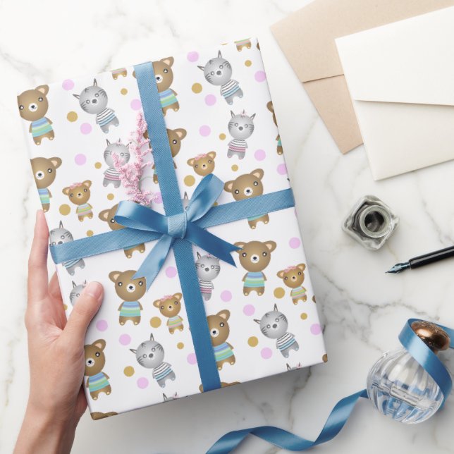 Papier Cadeau Illustration de Bébé Ours et Zèbre (Cadeaux)