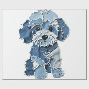 Papier Cadeau Illustration de chien en patchwork de denim mignon
