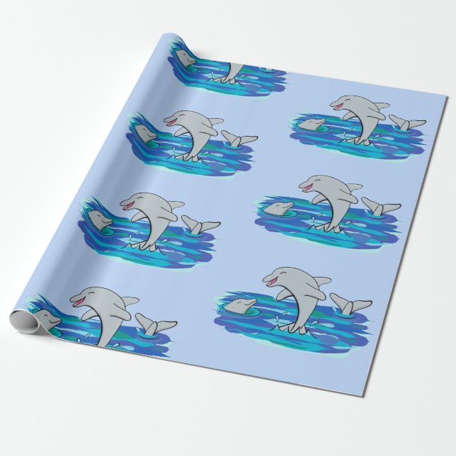 Papier Cadeau Illustration de dauphins heureux adorables (Déroulé)