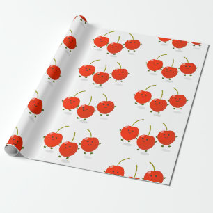 Papier Cadeau Illustration de dessin animé de cerises rouges sau