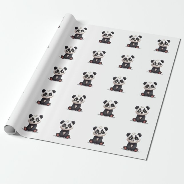 Papier Cadeau Illustration de dessin animé d'ours panda assis (Déroulé)