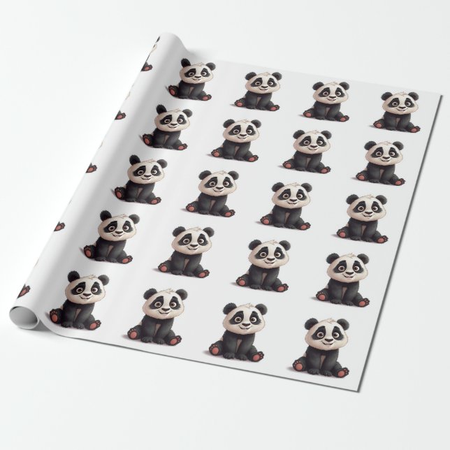Papier Cadeau Illustration de dessin animé d'ours panda assis (Déroulé)