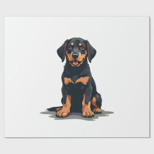 Papier Cadeau Illustration de dos de chien noir et feu vintage P