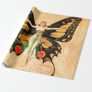 Papier Cadeau Illustration de femme volant papillon flapper