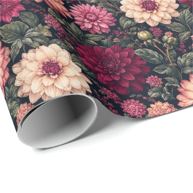 Papier Cadeau Illustration de feuillage riche de dahlia (Coin rond)