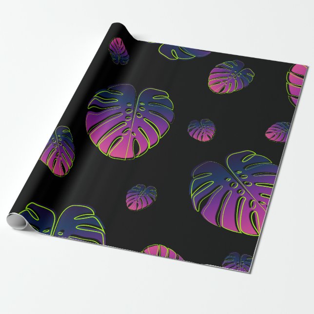 Papier Cadeau Illustration de feuille tropicale Monstera (Déroulé)