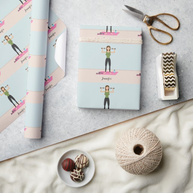 Papier Cadeau Illustration de fille faisant de l'exercice avec m (Artisanat)