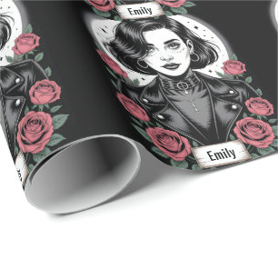 Papier Cadeau Illustration de fille gothique grunge avec veste d