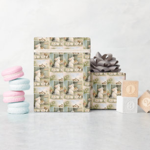 Papier Cadeau Illustration de jardin vintage aux lapins Cottag