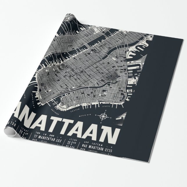Papier Cadeau Illustration de la carte de Manhattan (Déroulé)
