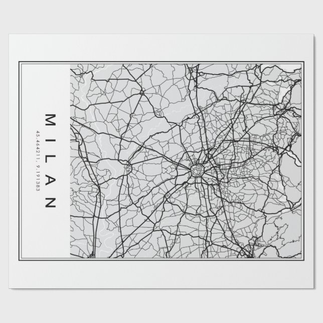 Papier Cadeau Illustration de la carte de Milan (Plat)