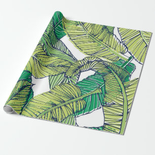 Papier Cadeau illustration de la feuille d'île tropicale/vintag