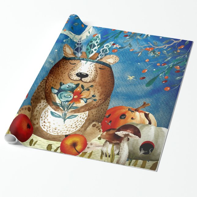 Papier Cadeau Illustration de la forêt d'automne (Déroulé)
