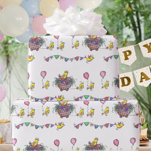 Papier Cadeau Illustration de la parade des oiseaux festifs