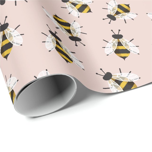 Papier Cadeau Illustration de l'abeille rustique Dusty Rose (Coin rond)