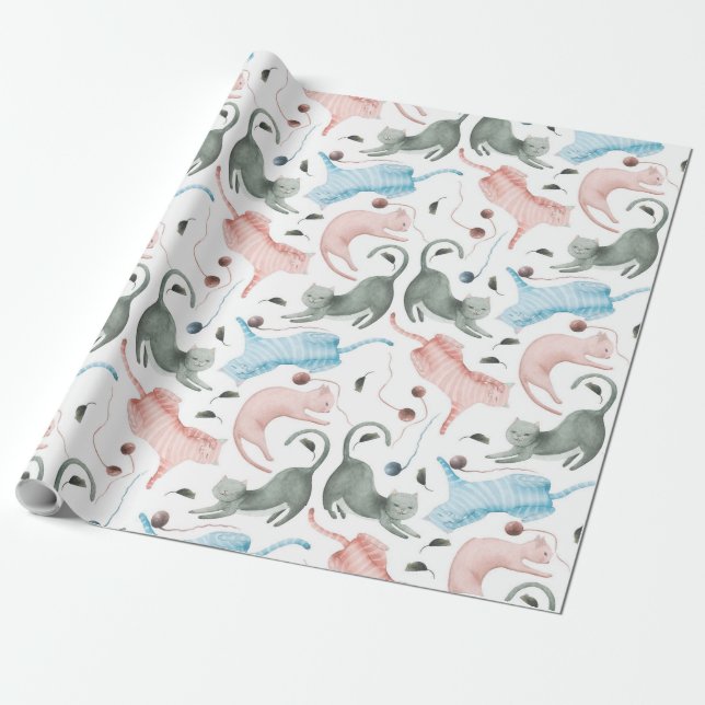 Papier Cadeau Illustration de l'aquarelle de chats mignons et de (Déroulé)