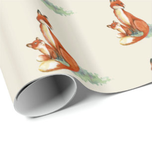 Papier Cadeau Illustration de l'aquarelle Momma Fox et Baby