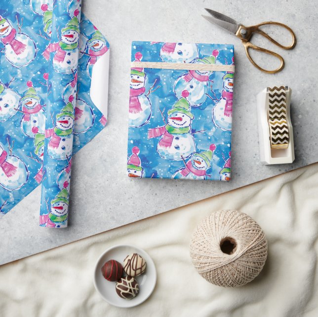 Papier Cadeau Illustration de neige aquarelle Noël (Artisanat)