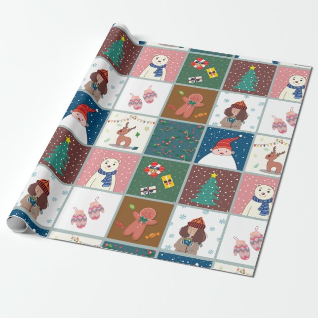 Papier Cadeau Illustration de Noël - Papier à enveloppement mat (Déroulé)