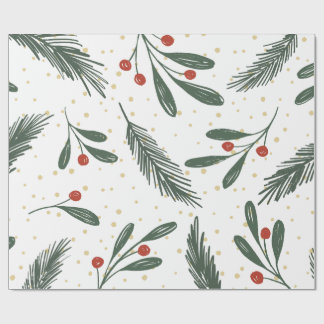 Papier Cadeau Illustration de Noël rouge beige et vert