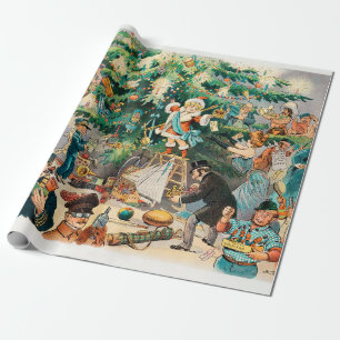 Papier Cadeau Illustration de Noël Vintage Arbre de Noël