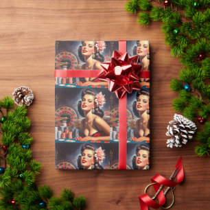 Papier Cadeau Illustration de pin-up de casino vintage