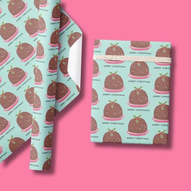 Papier Cadeau Illustration de pudding de Noël joyeux (Cute 'My Little Pudding' Christmas wrapping papre with Merry Christmas text)