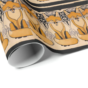 Papier Cadeau Illustration de renards Art Nouveau   Faune forest