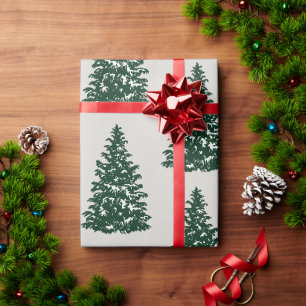 Papier Cadeau Illustration de sapins Evergreen pour les Fêtes